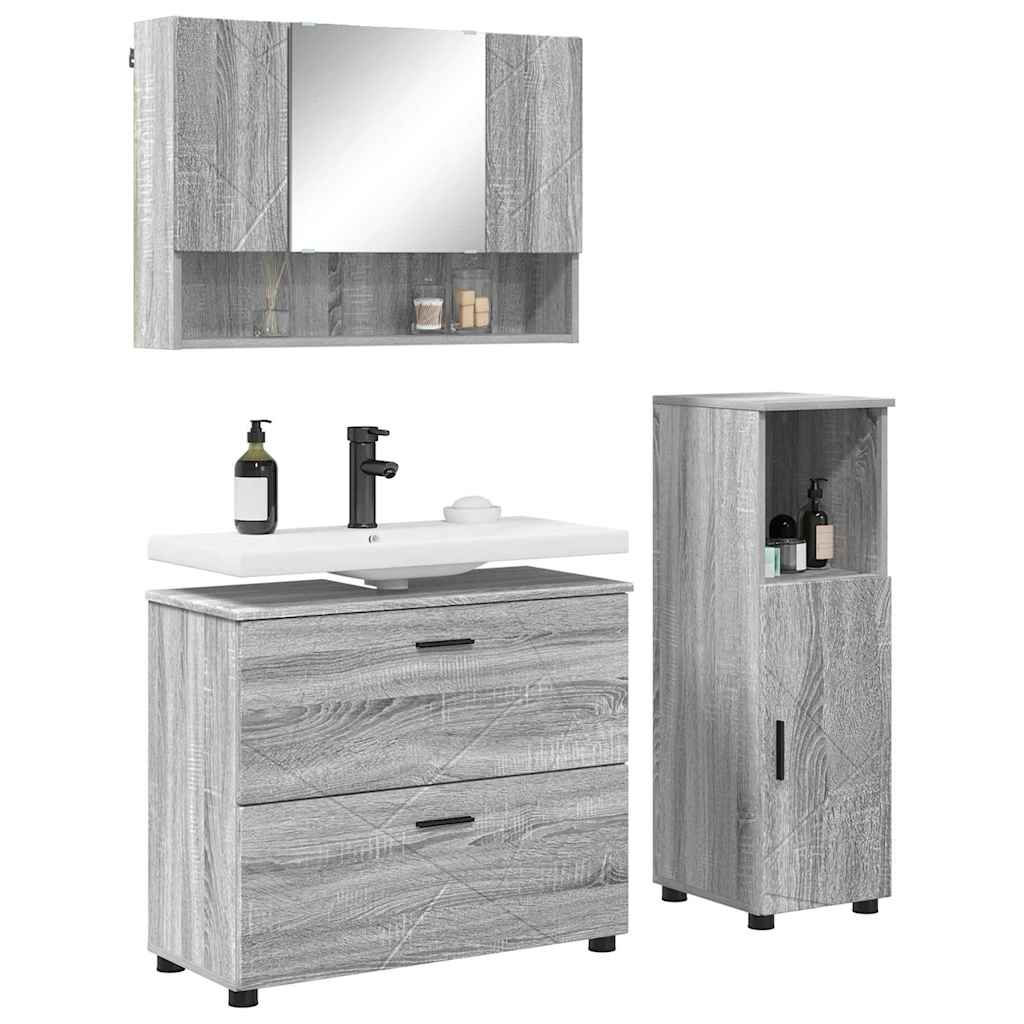 Set di mobili per il bagno con cassetto 3 pcs Grigio Sonoma