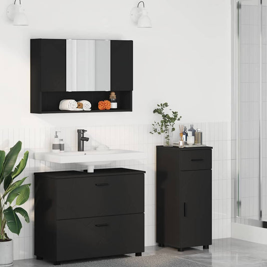 Set di mobili per il bagno con cassetto con porta 3 pcs Nero | homemem39