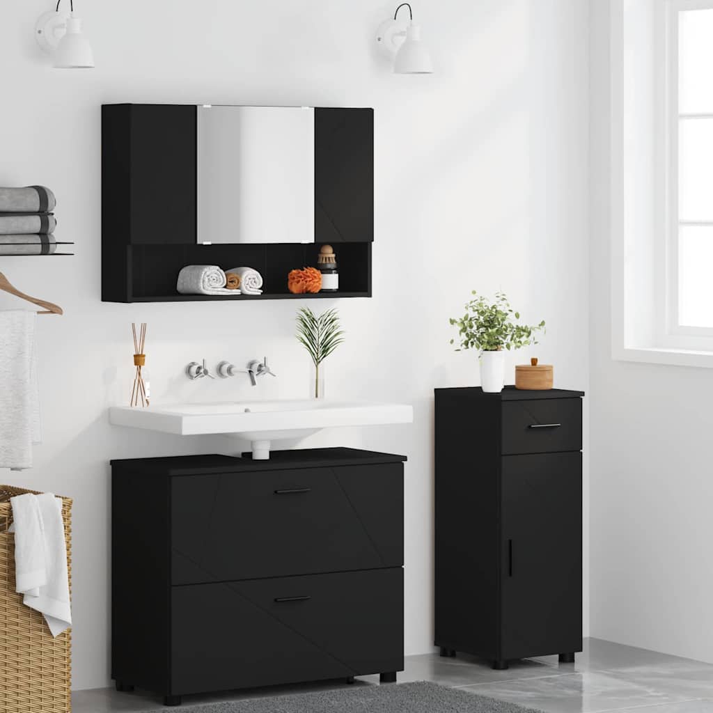 Set di mobili per il bagno con cassetto con porta 3 pcs Nero | homemem39