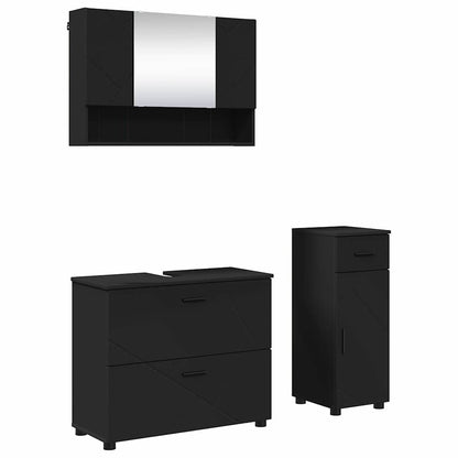 Set di mobili per il bagno con cassetto con porta 3 pcs Nero | homemem39