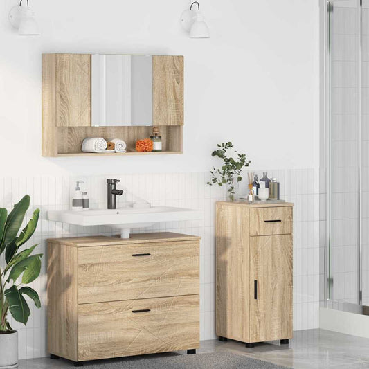 Set di mobili per il bagno con cassetto 3 pcs Rovere Sonoma