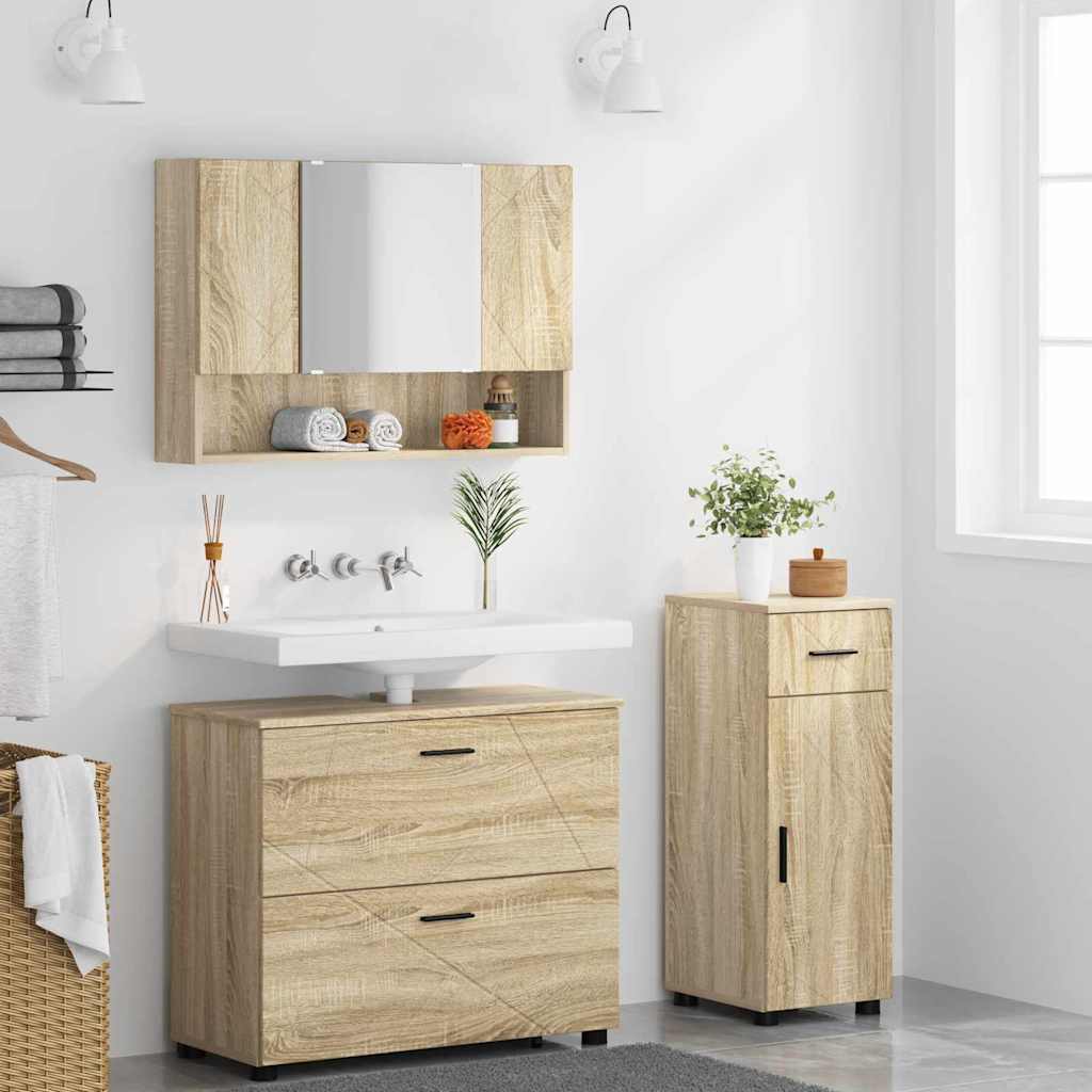 Set di mobili per il bagno con cassetto 3 pcs Rovere Sonoma