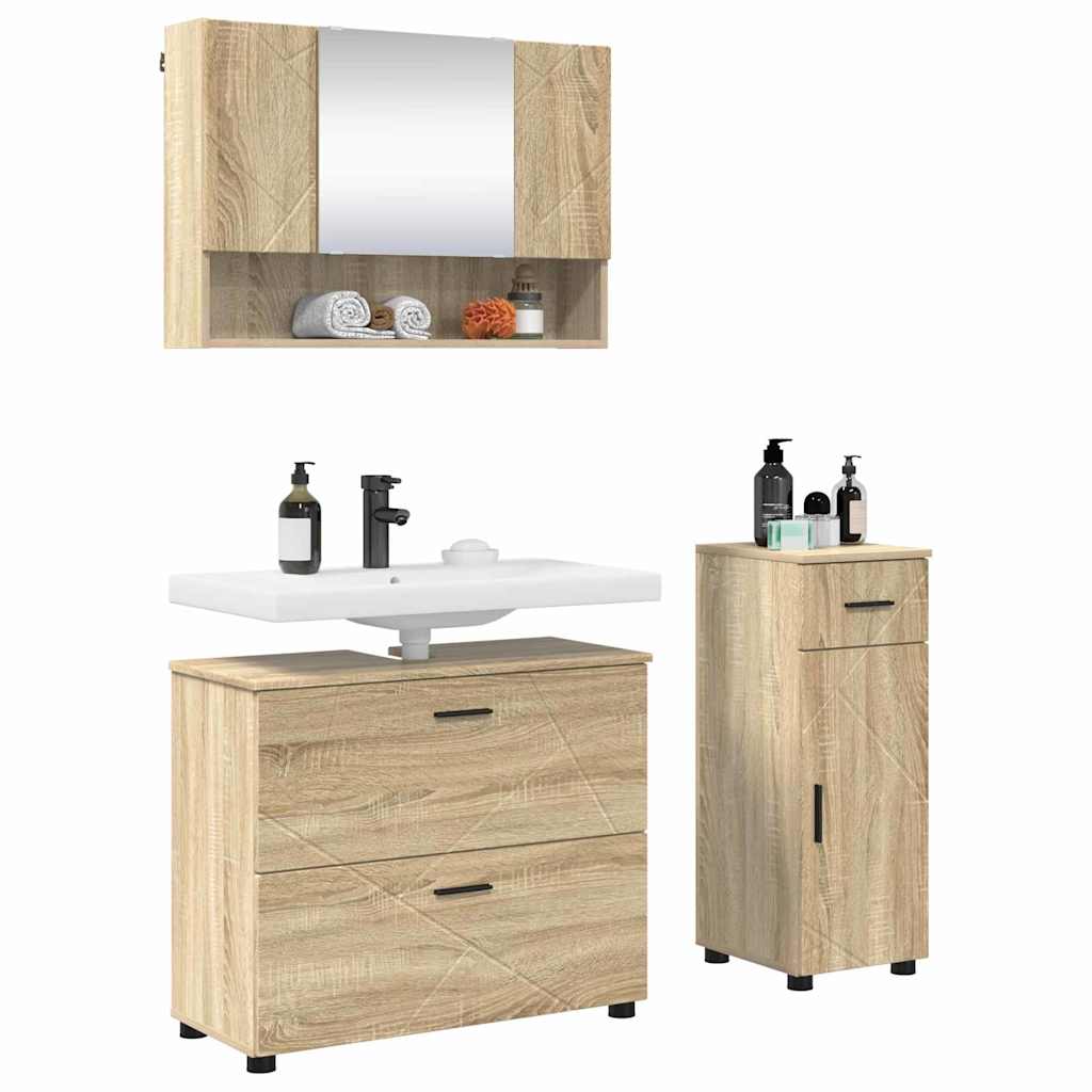Set di mobili per il bagno con cassetto 3 pcs Rovere Sonoma