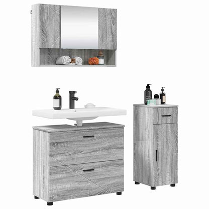 Set di mobili per il bagno con cassetto 3 pcs Grigio Sonoma