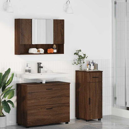Set di mobili per il bagno con cassetto 3 pcs Rovere Marrone
