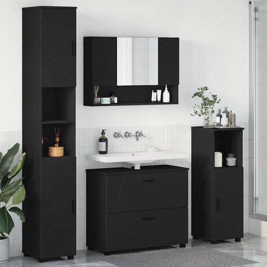 Set di mobili per il bagno con cassetto con porta 4 pcs Nero | homemem39