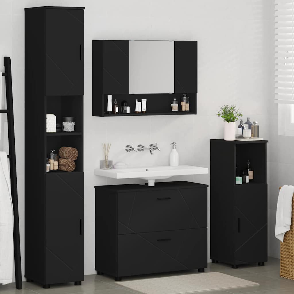 Set di mobili per il bagno con cassetto con porta 4 pcs Nero | homemem39