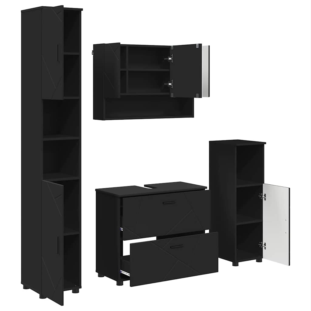 Set di mobili per il bagno con cassetto con porta 4 pcs Nero | homemem39