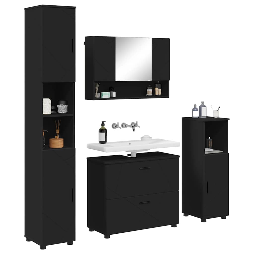 Set di mobili per il bagno con cassetto con porta 4 pcs Nero | homemem39