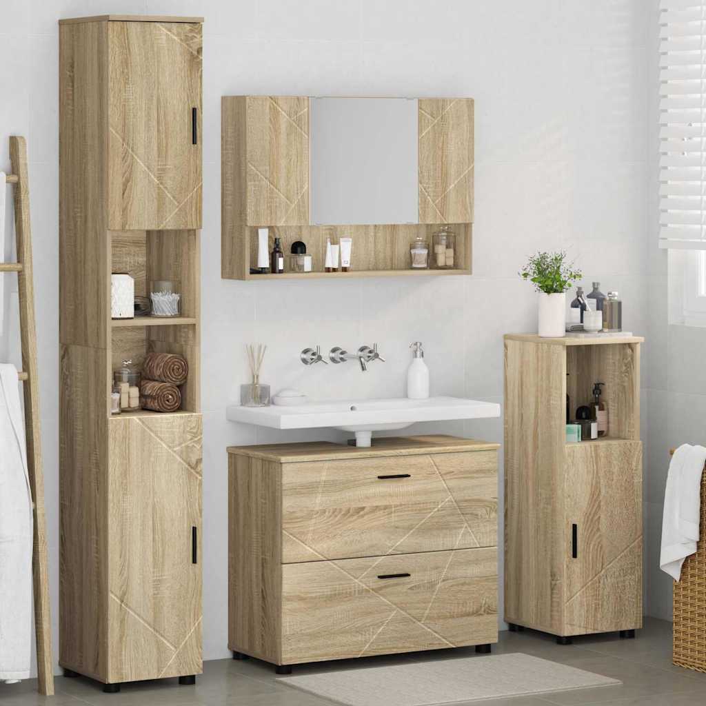 Set di mobili per il bagno con cassetto 4 pcs Rovere Sonoma