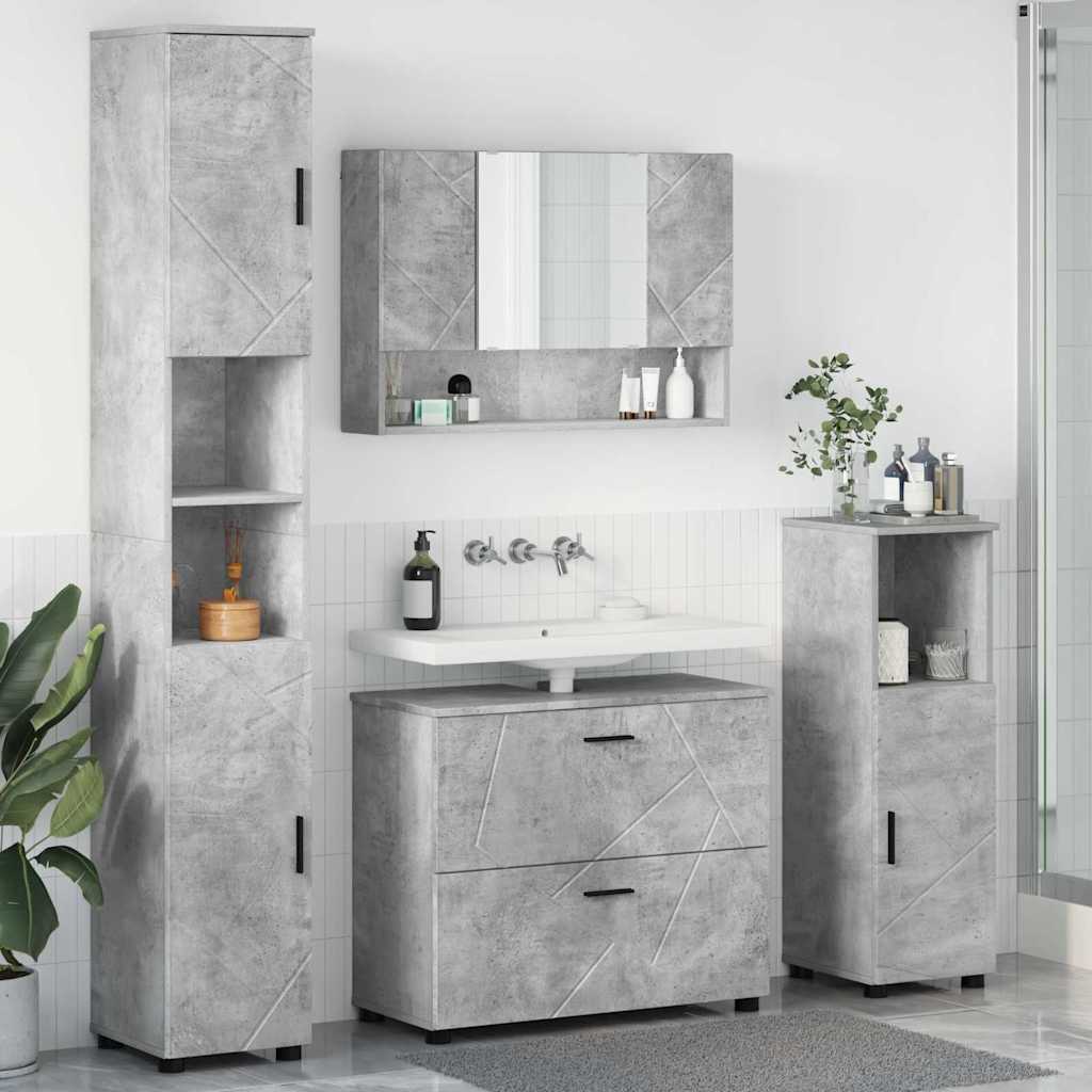 Set di mobili per il bagno con cassetto 4 pcs Grigio cemento