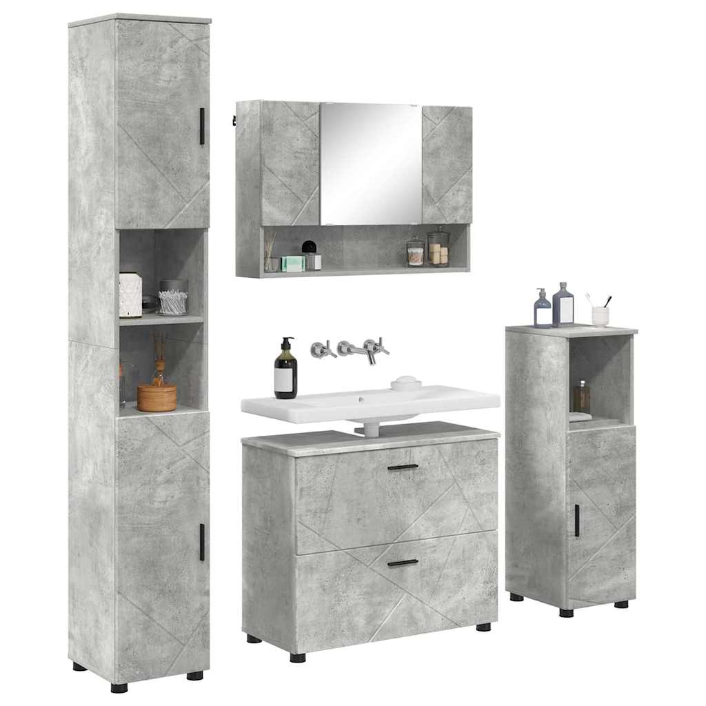 Set di mobili per il bagno con cassetto 4 pcs Grigio cemento