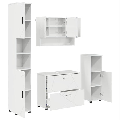 Set di mobili per il bagno con cassetto 4 pcs Bianco Lucido | homemem39