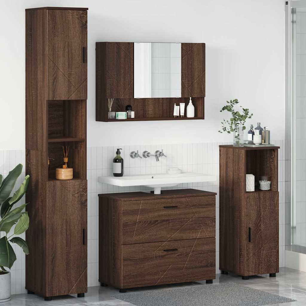 Set di mobili per il bagno con cassetto 4 pcs Rovere Marrone