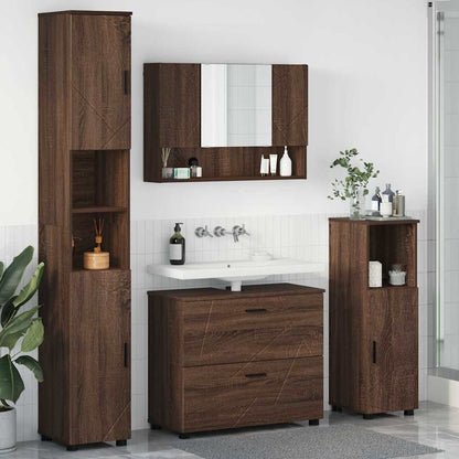 Set di mobili per il bagno con cassetto 4 pcs Rovere Marrone