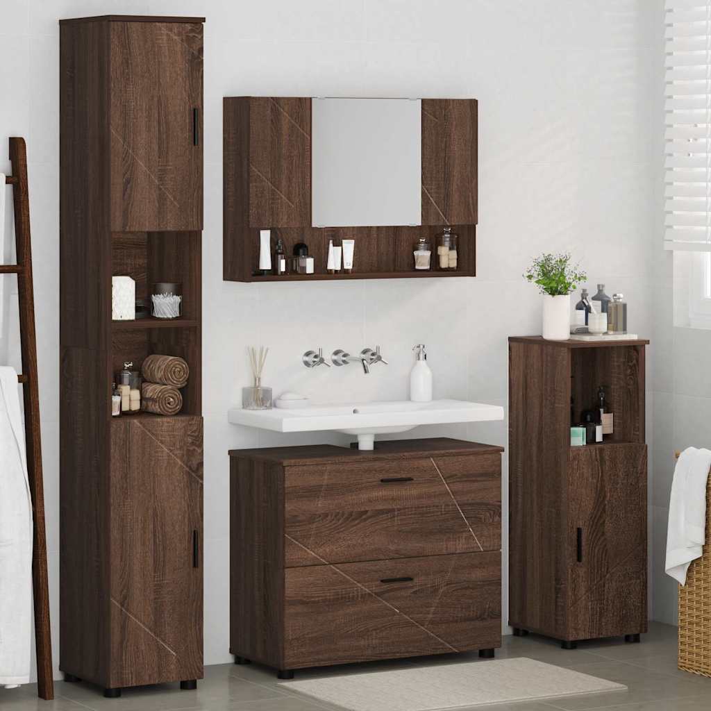 Set di mobili per il bagno con cassetto 4 pcs Rovere Marrone