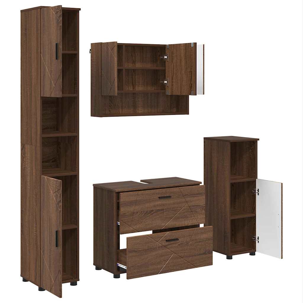 Set di mobili per il bagno con cassetto 4 pcs Rovere Marrone