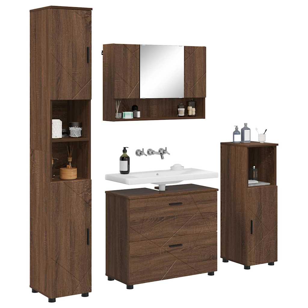 Set di mobili per il bagno con cassetto 4 pcs Rovere Marrone