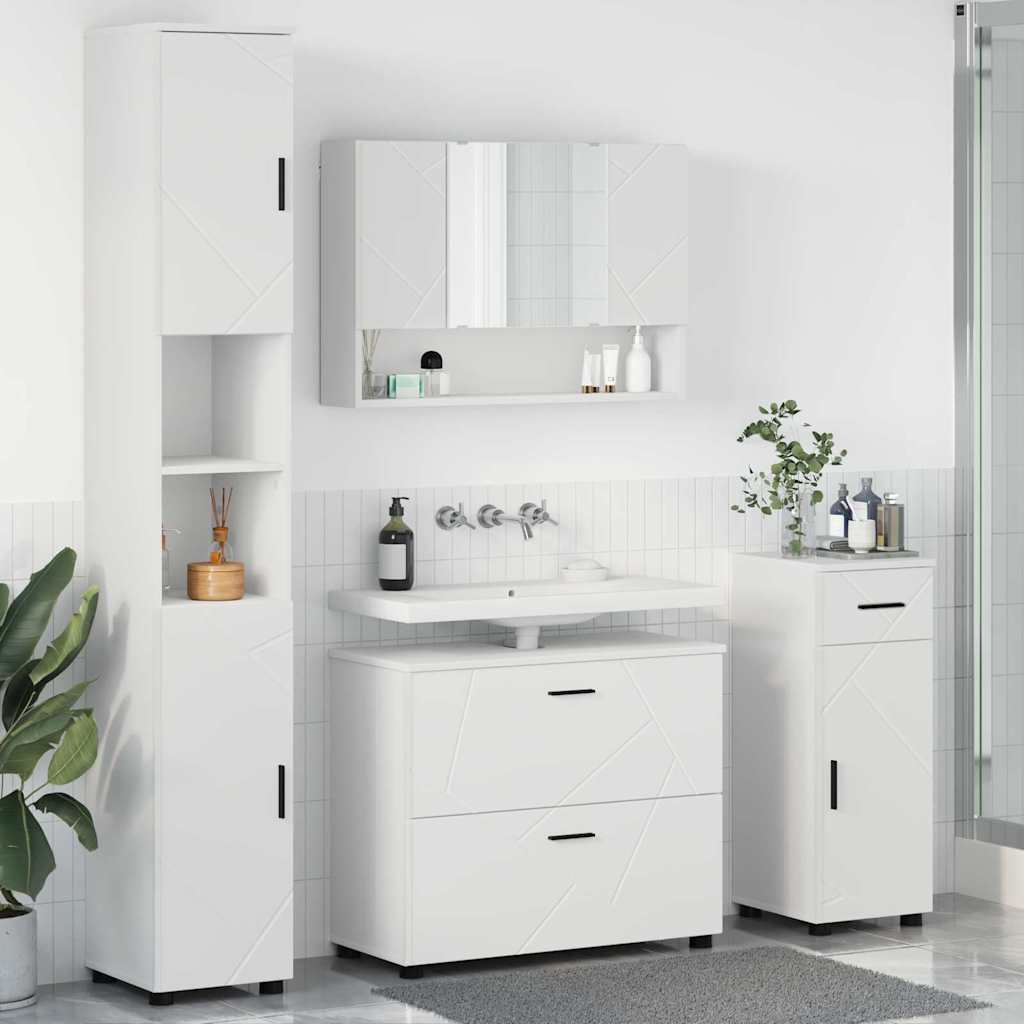 Set di mobili per il bagno con cassetto con porta 4 pcs Bianco | homemem39