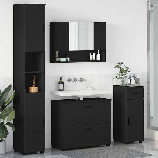 Set di mobili per il bagno con cassetto con porta 4 pcs Nero | homemem39