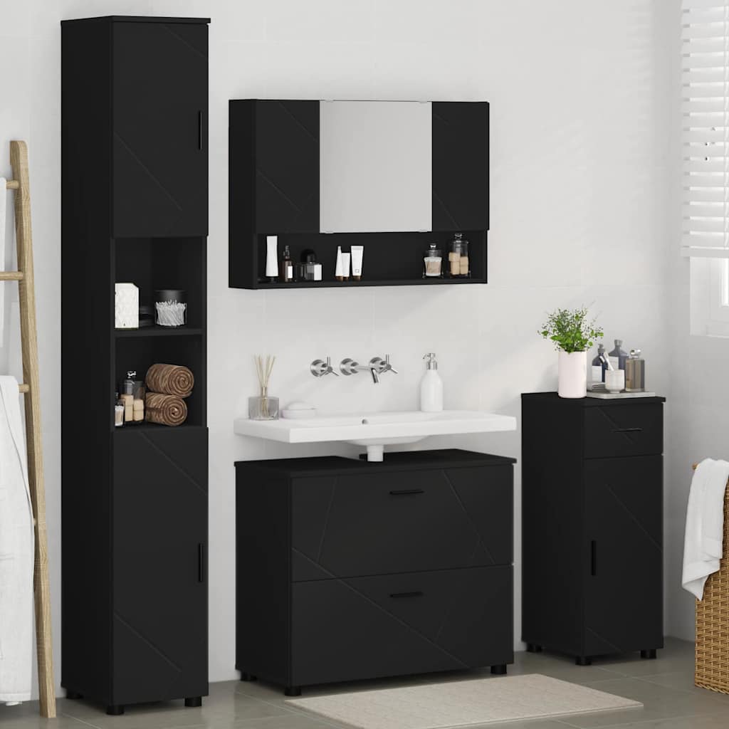 Set di mobili per il bagno con cassetto con porta 4 pcs Nero | homemem39