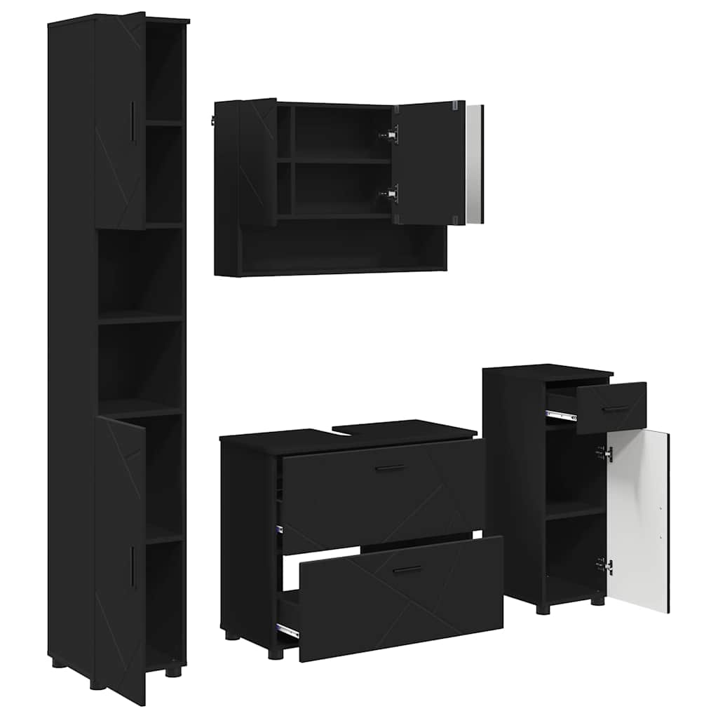 Set di mobili per il bagno con cassetto con porta 4 pcs Nero | homemem39