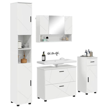 Set di mobili per il bagno con cassetto 4 pcs Bianco Lucido | homemem39
