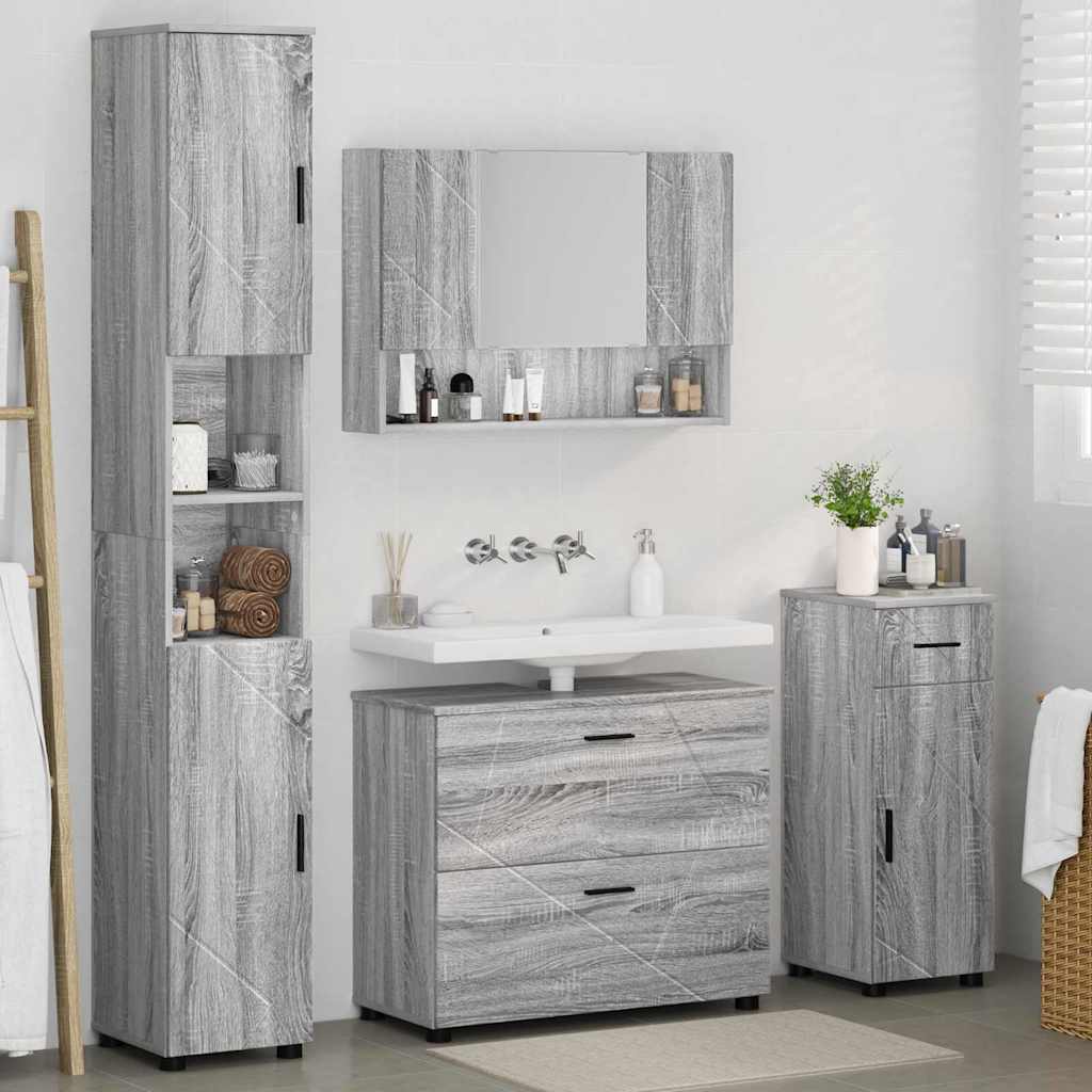 Set di mobili per il bagno con cassetto 4 pcs Grigio Sonoma