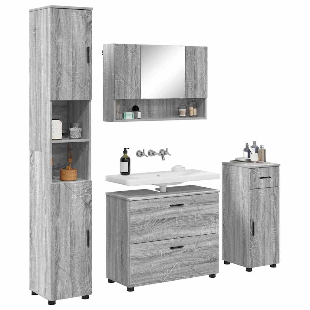 Set di mobili per il bagno con cassetto 4 pcs Grigio Sonoma