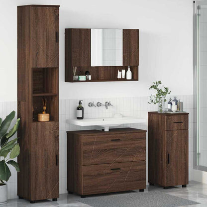 Set di mobili per il bagno con cassetto 4 pcs Rovere Marrone