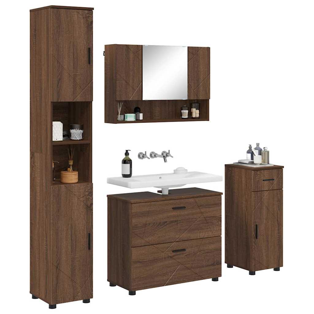 Set di mobili per il bagno con cassetto 4 pcs Rovere Marrone