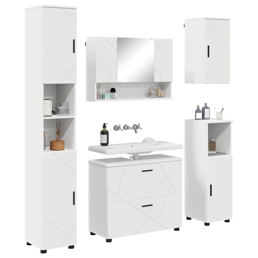 Set di mobili per il bagno con cassetto con porta 5 pcs Bianco | homemem39
