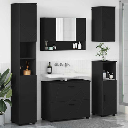 Set di mobili per il bagno con cassetto con porta 5 pcs Nero | homemem39