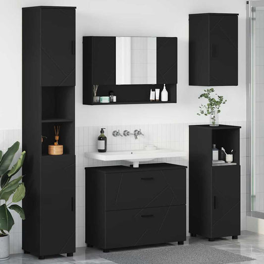 Set di mobili per il bagno con cassetto con porta 5 pcs Nero | homemem39