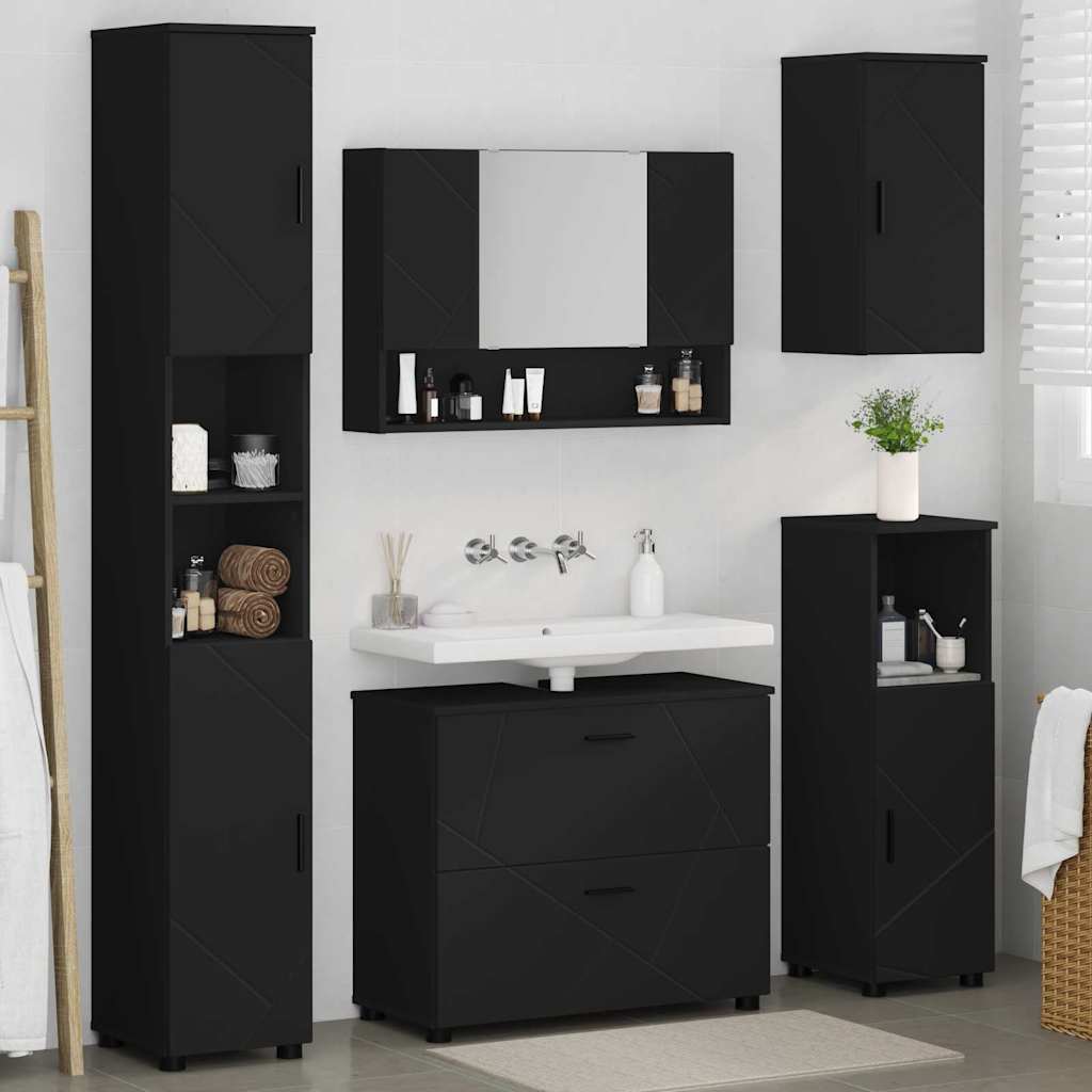 Set di mobili per il bagno con cassetto con porta 5 pcs Nero | homemem39