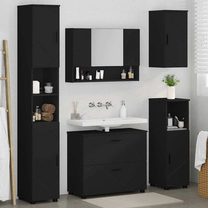 Set di mobili per il bagno con cassetto con porta 5 pcs Nero | homemem39