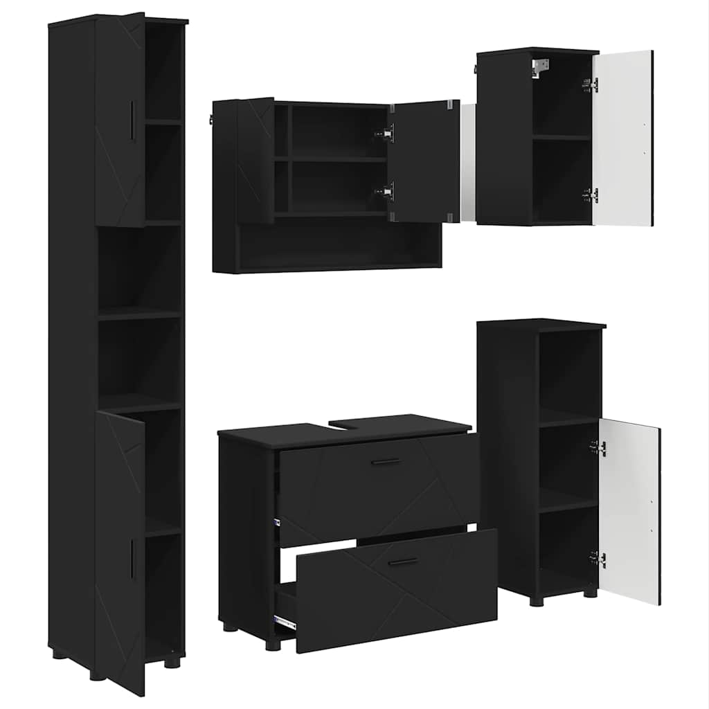 Set di mobili per il bagno con cassetto con porta 5 pcs Nero | homemem39