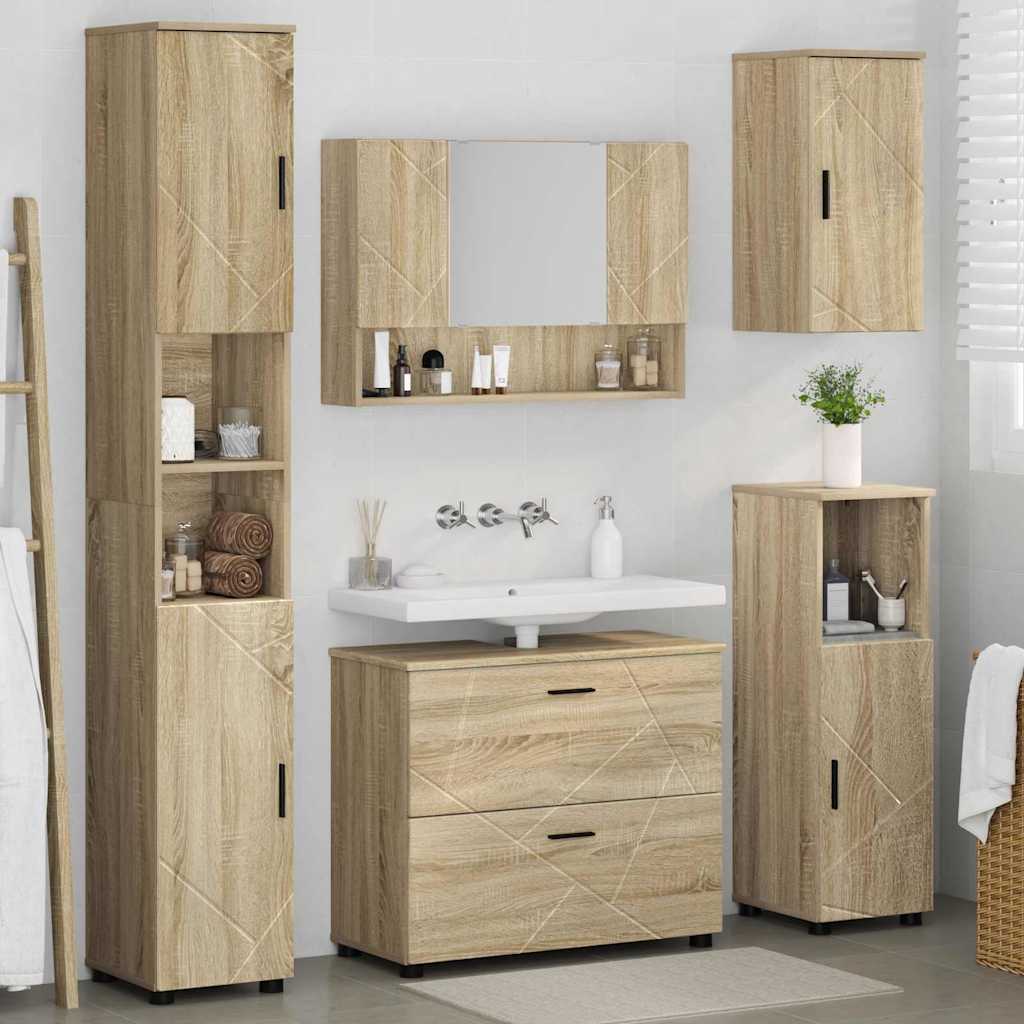 Set di mobili per il bagno con cassetto 5 pcs Rovere Sonoma