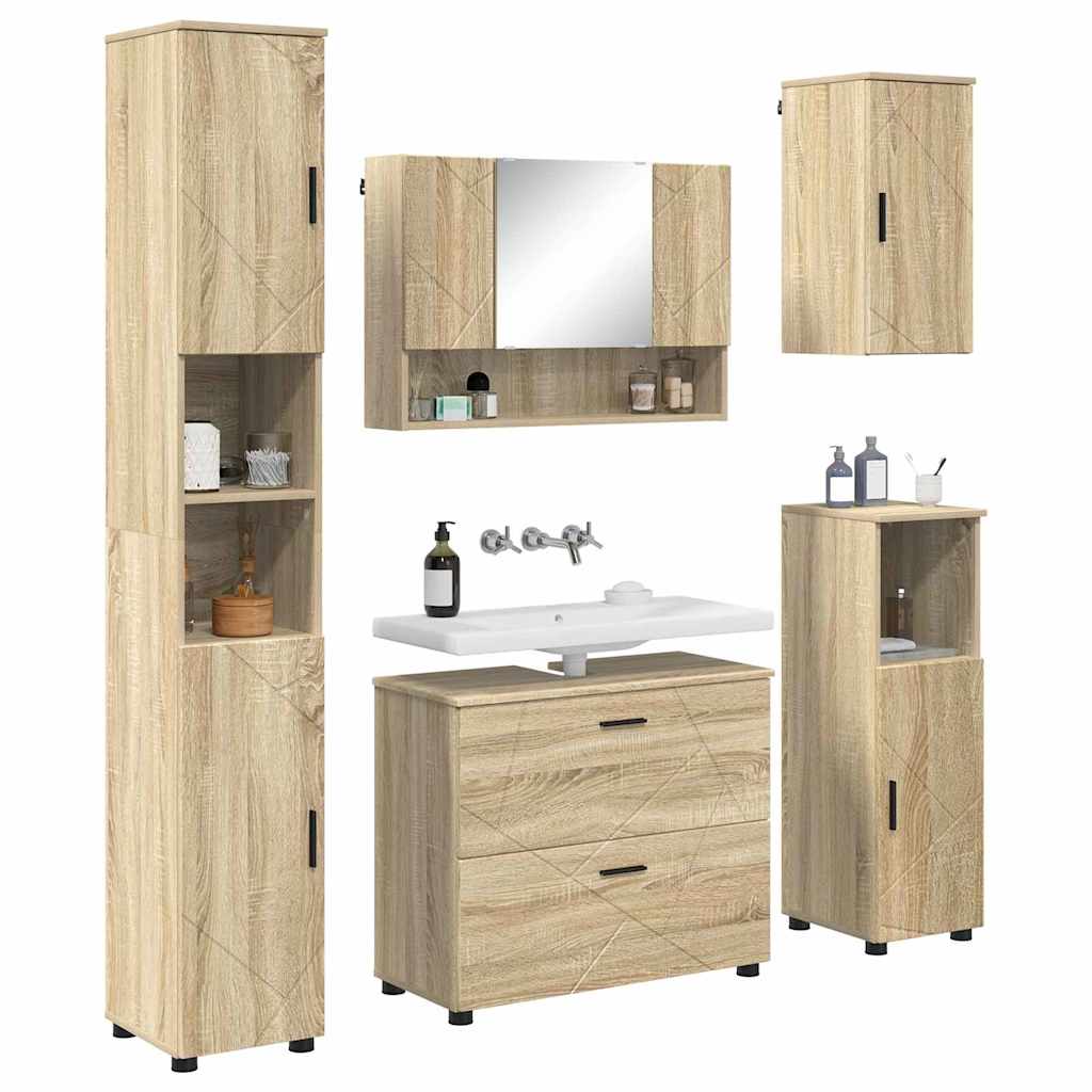 Set di mobili per il bagno con cassetto 5 pcs Rovere Sonoma