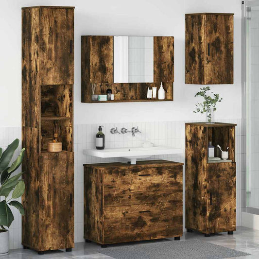 Set di mobili per il bagno 5 pz Rovere fumé 35 x 30 x 192 cm
