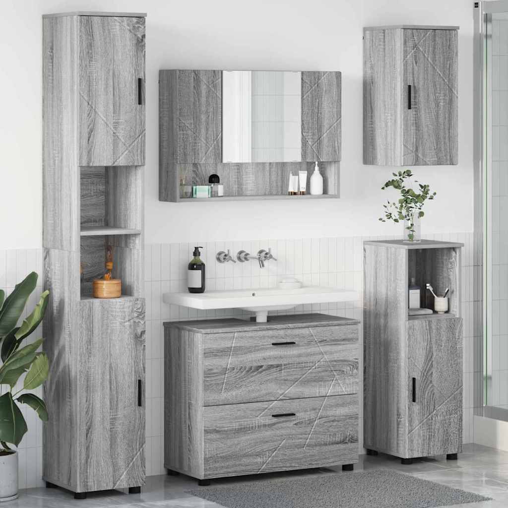 Set di mobili per il bagno con cassetto 5 pcs Grigio Sonoma