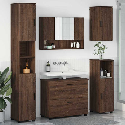 Set di mobili per il bagno con cassetto 5 pcs Rovere Marrone