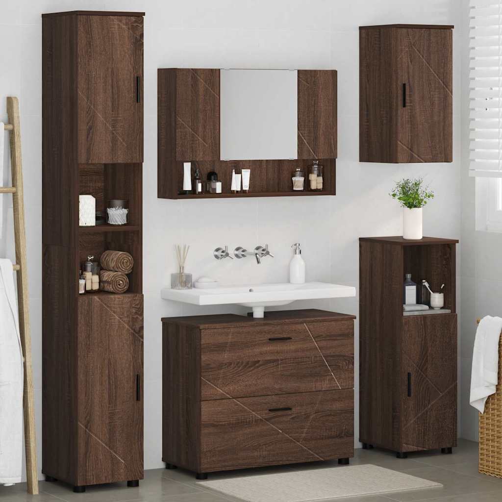 Set di mobili per il bagno con cassetto 5 pcs Rovere Marrone