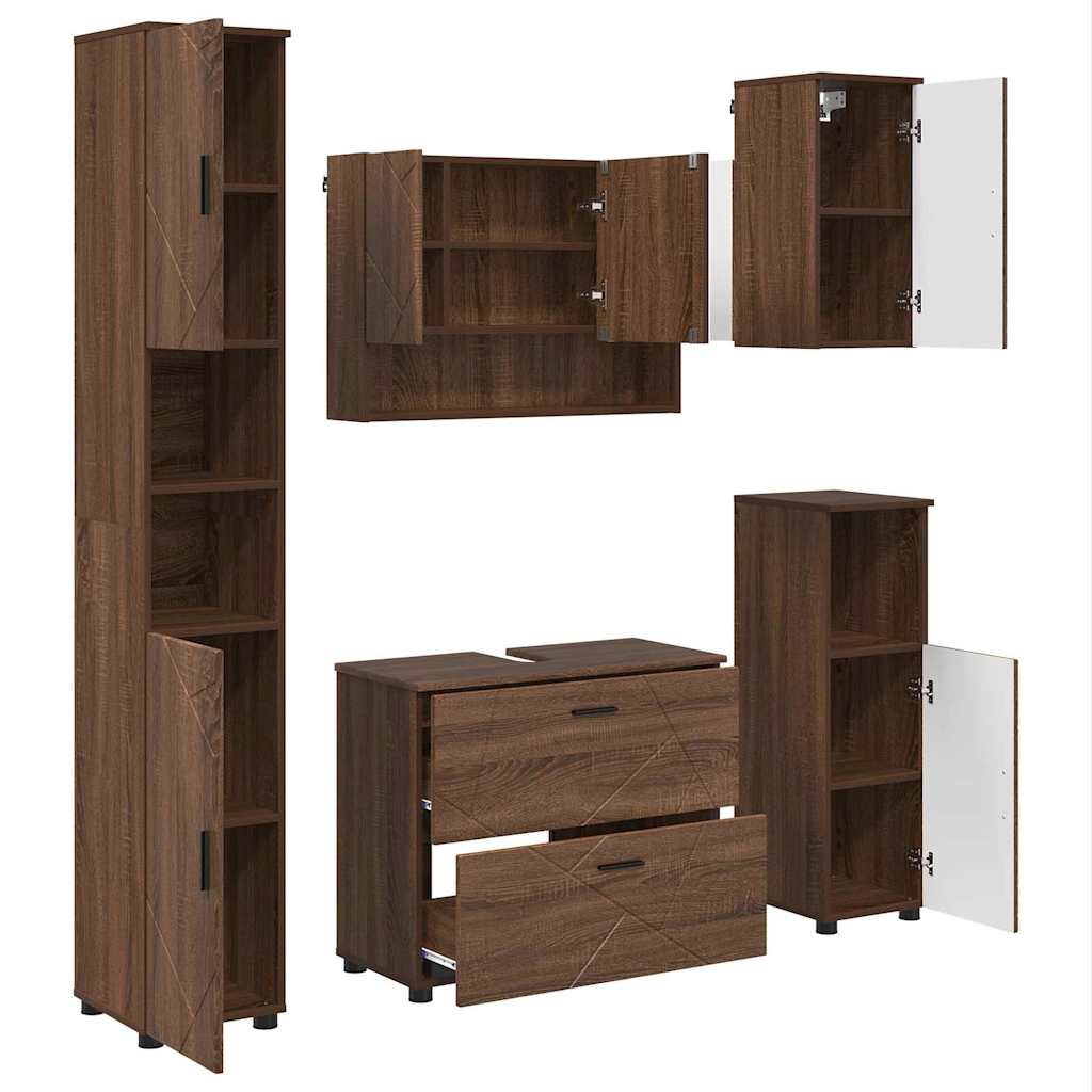Set di mobili per il bagno con cassetto 5 pcs Rovere Marrone