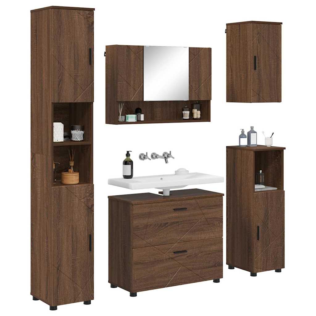 Set di mobili per il bagno con cassetto 5 pcs Rovere Marrone