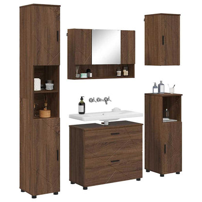 Set di mobili per il bagno con cassetto 5 pcs Rovere Marrone