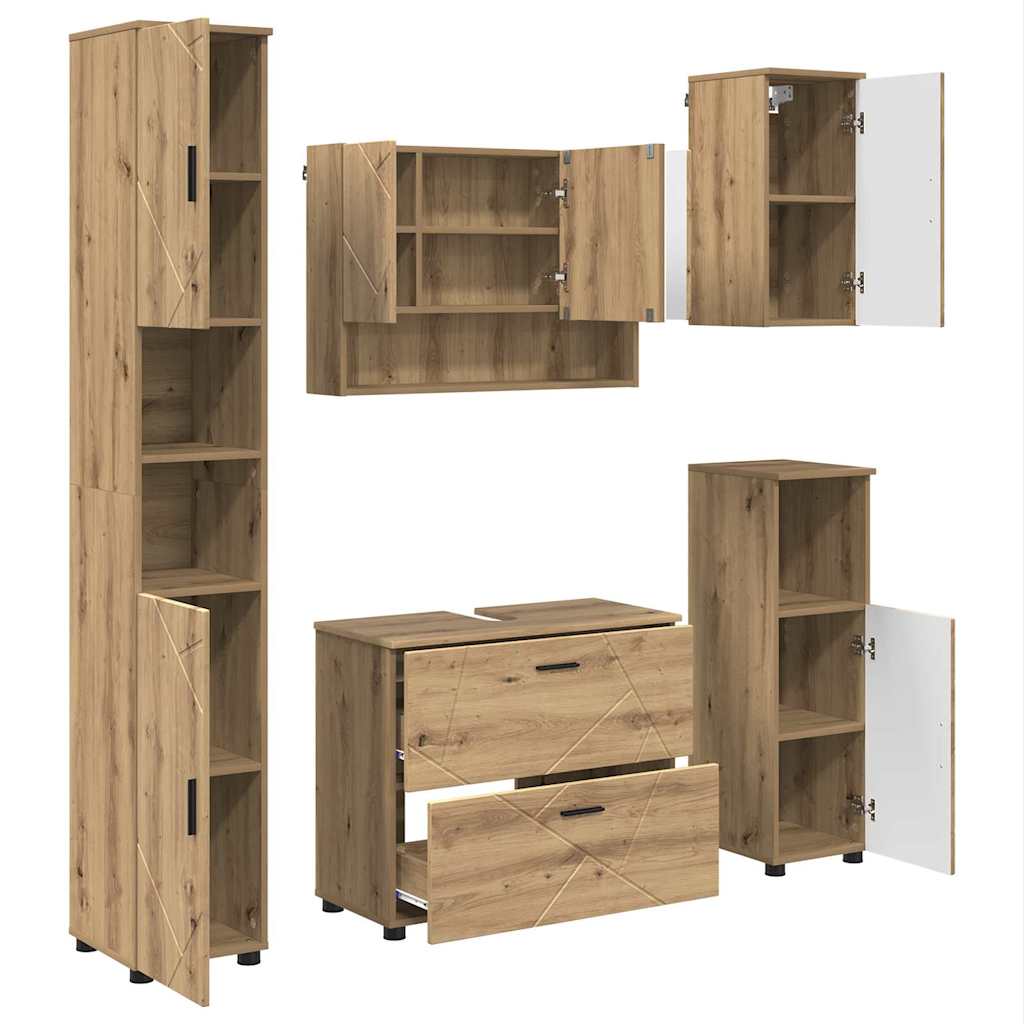 Set di mobili per il bagno 5 pz Rovere artigianale | homemem39