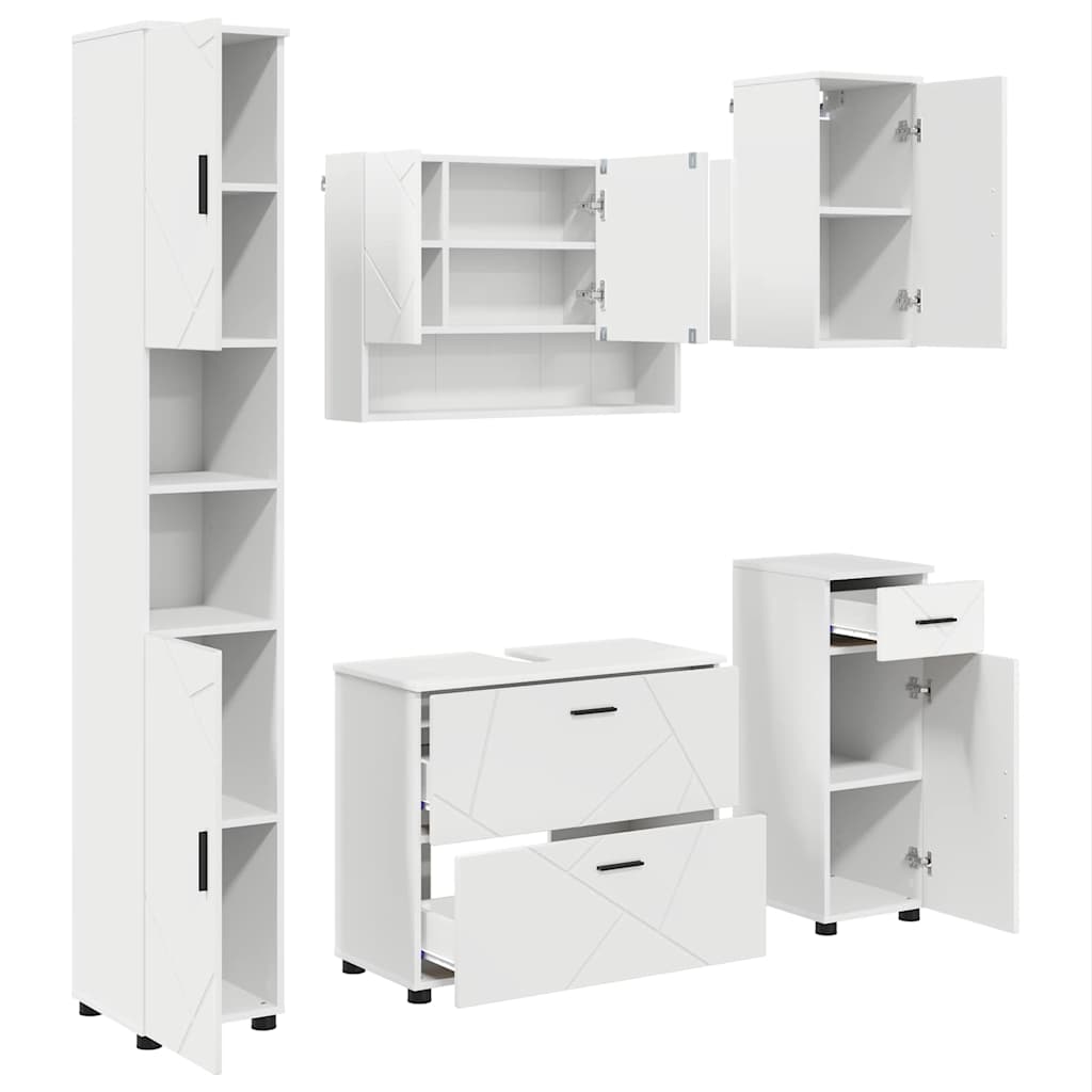 Set di mobili per il bagno con cassetto con porta 5 pcs Bianco | homemem39