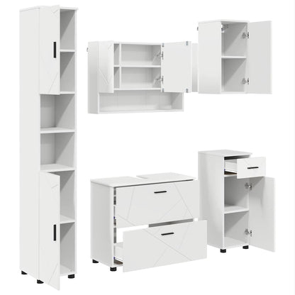 Set di mobili per il bagno con cassetto con porta 5 pcs Bianco | homemem39
