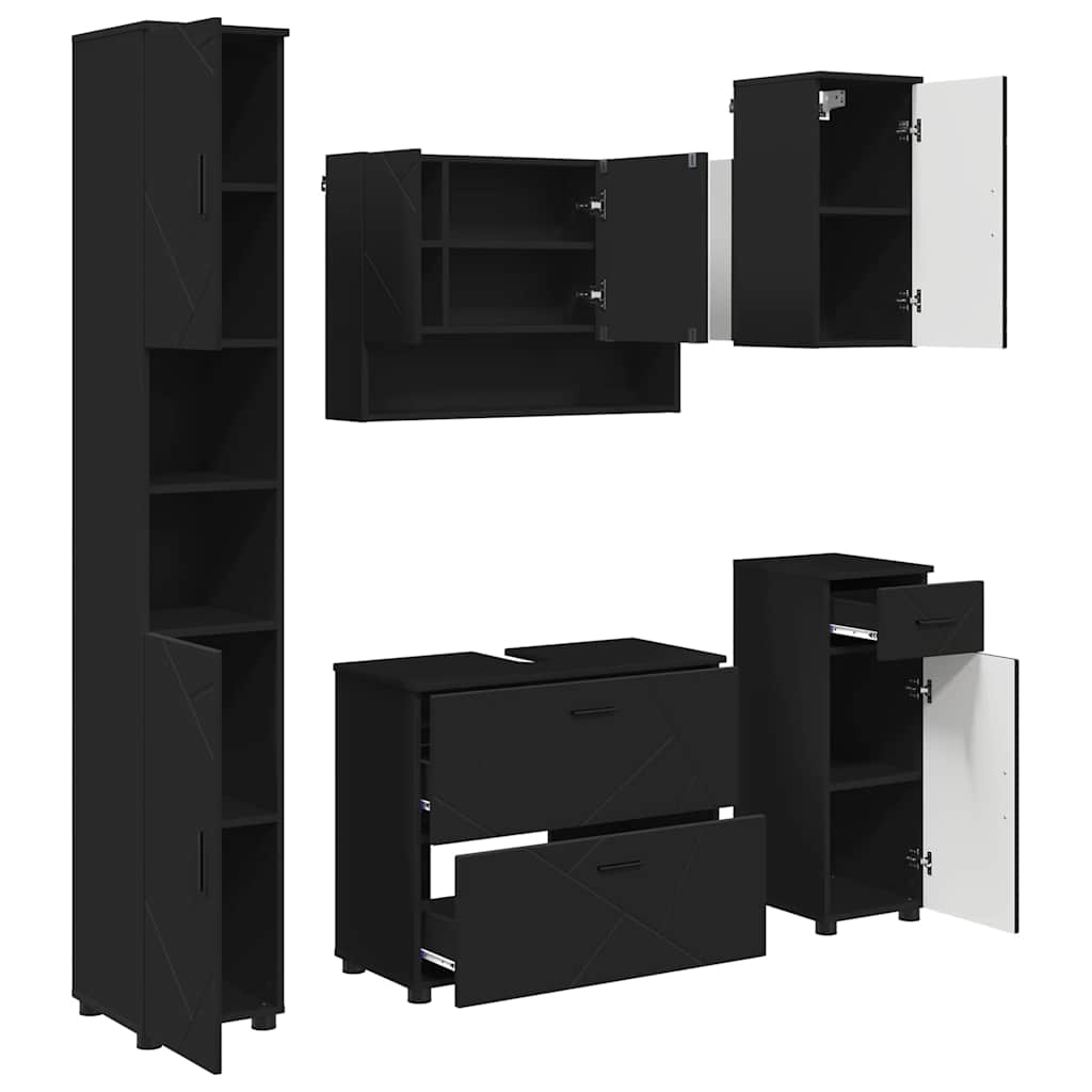 Set di mobili per il bagno 5 pz Nero 35 x 30 x 192 cm - homemem39